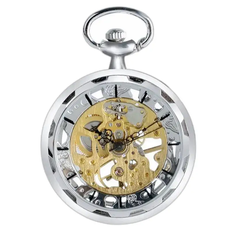 Montre à Gousset Squelette Mécanique Luxe en argent avec design sophistiqué