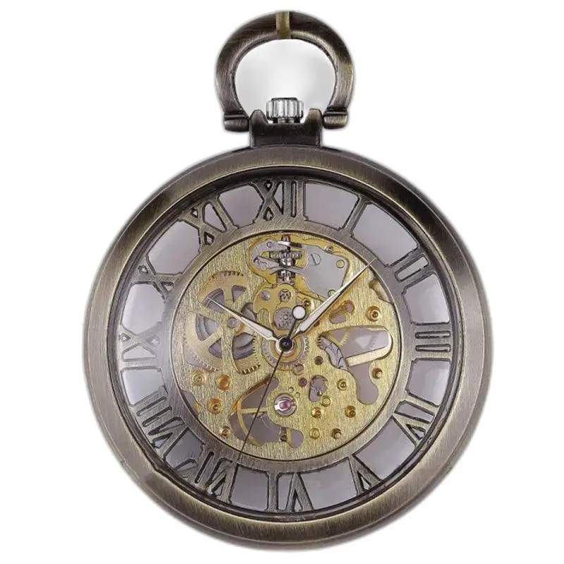 Montre à gousset squelette mécanique de luxe en bronze avec détails raffinés