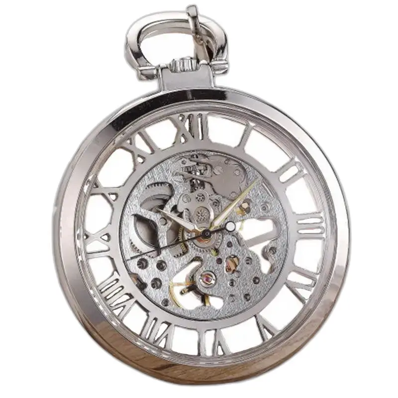 Montre à Gousset Squelette Mécanique Luxe avec boîtier en argent et mécanisme visible