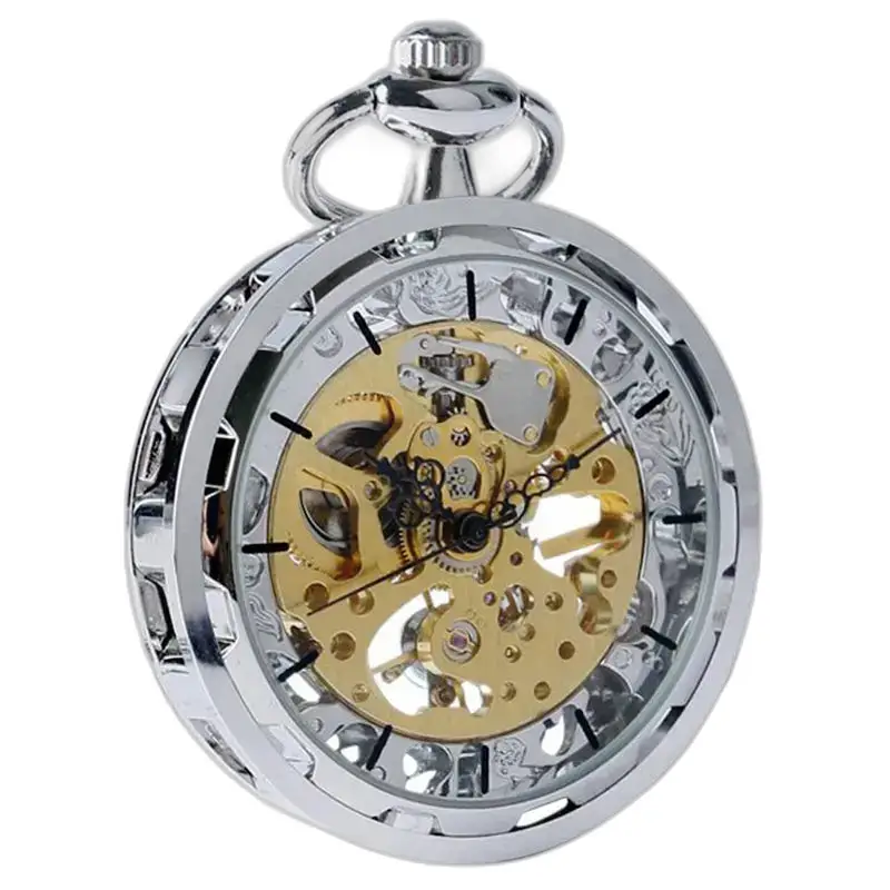 Montre à gousset Squelette Mécanique Luxe avec un design argenté élégant et sophistiqué