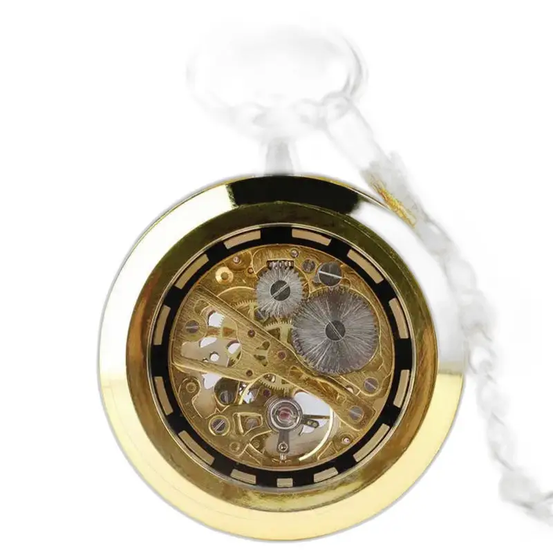 Montre à gousset squelette mécanique luxe homme avec cadran doré et détails raffinés