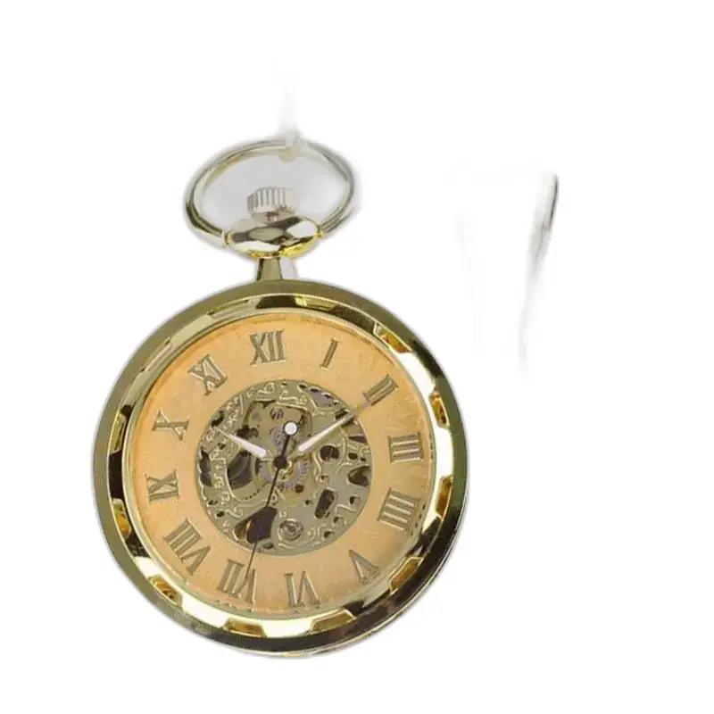 Montre à gousset squelette mécanique luxe homme en or avec rouages visibles