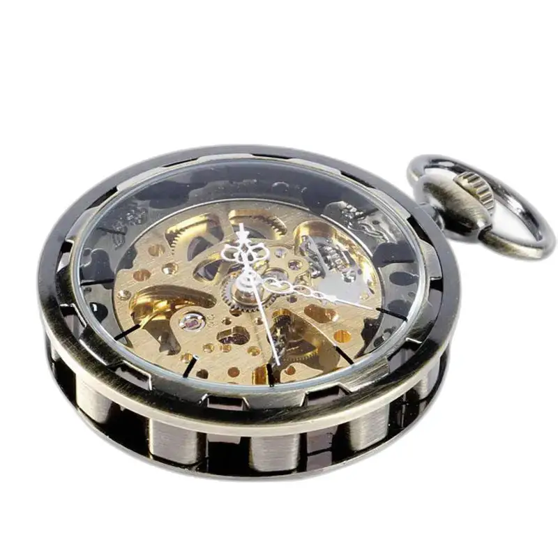 Montre à gousset squelette moderne avec mouvement mécanique pour homme et femme