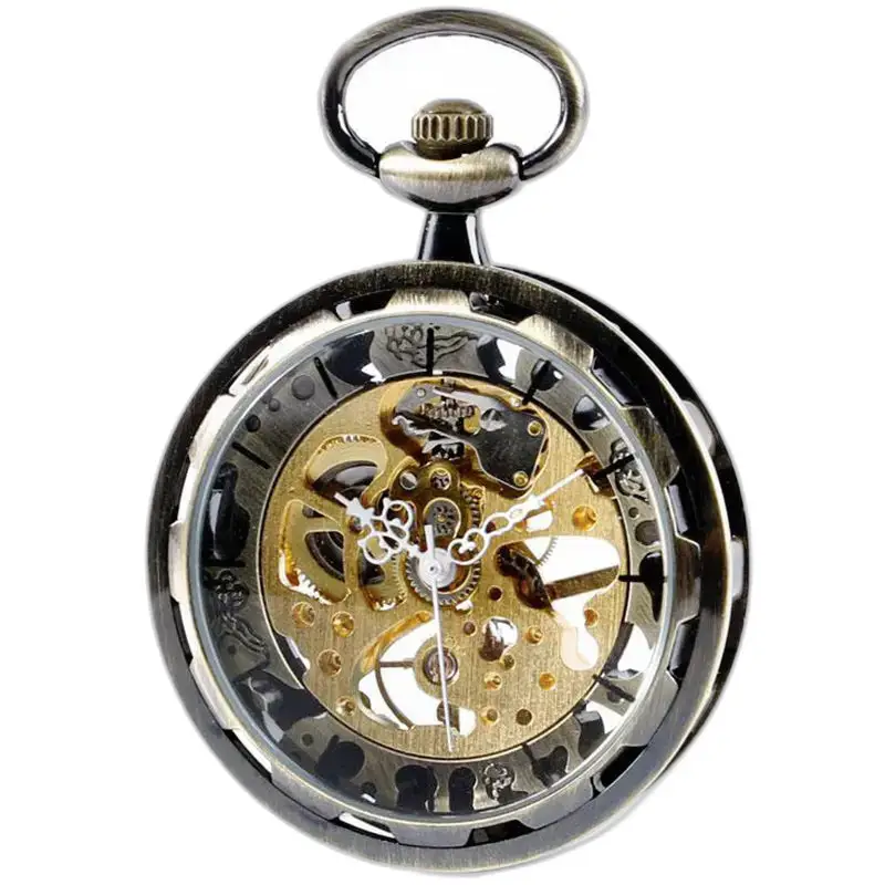 Montre à gousset moderne avec gousset squelette et mouvement mécanique en bronze