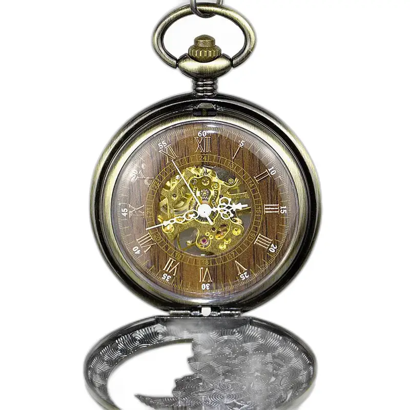 Montre à Gousset Squelette Phoenix en Acier Inoxydable avec design antique ouvert