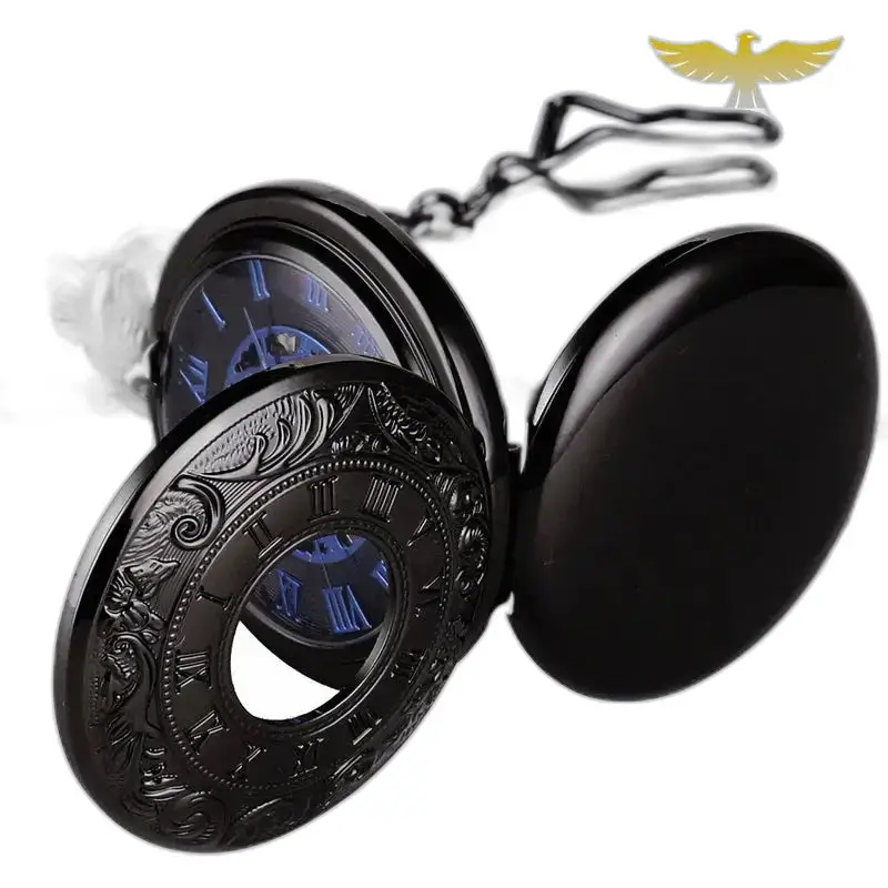 Montre à gousset Steampunk Double Demi Chasseur Chic avec chaîne noire élégante