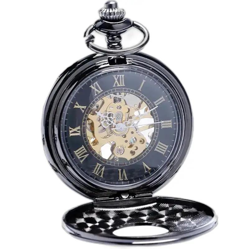 Montre à gousset Steampunk Luxe noire dans coffret élégant