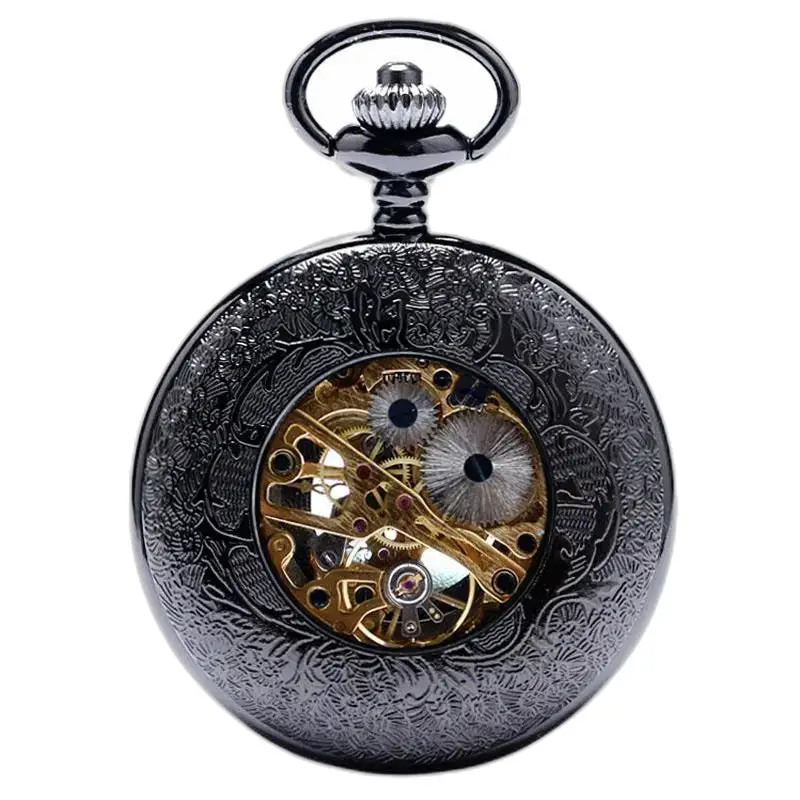 Montre à gousset Steampunk Luxe avec engrenage floral, présentée dans un coffret montre