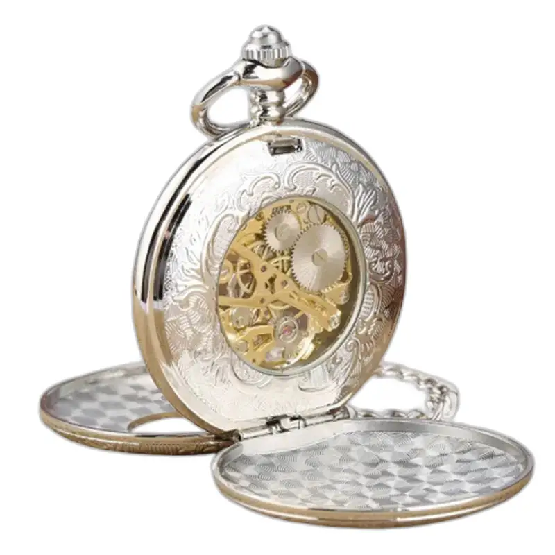 Montre à Gousset Style Demi Chasseur avec mécanisme visible en argent orné