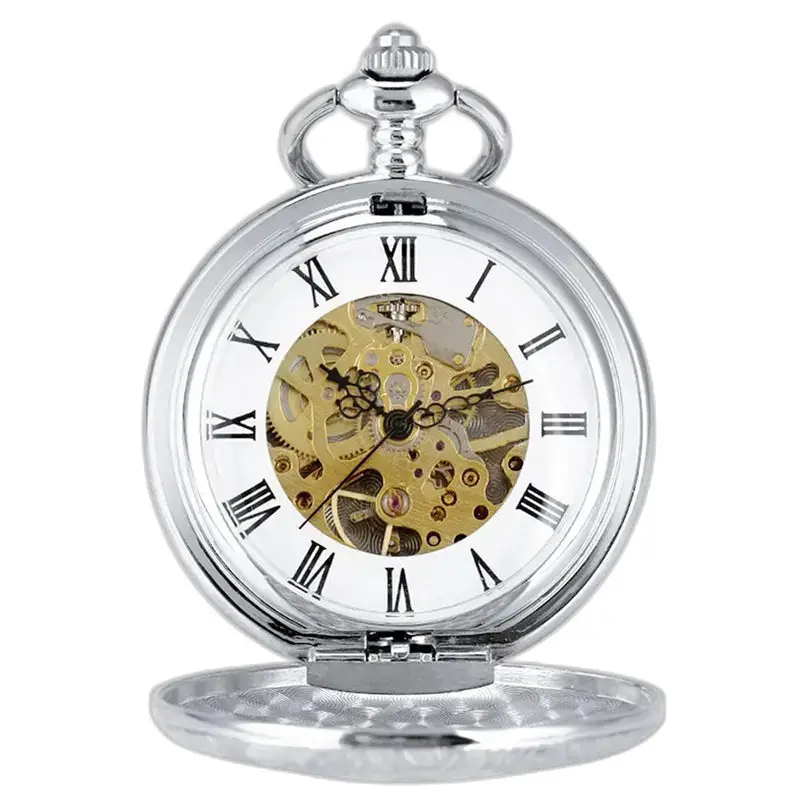 Montre à Gousset Style Demi Chasseur Homme Femme avec un cadran argenté mécanique