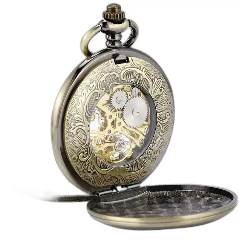 Montre à Gousset Style Demi Chasseur avec mécanisme visible en bronze orné