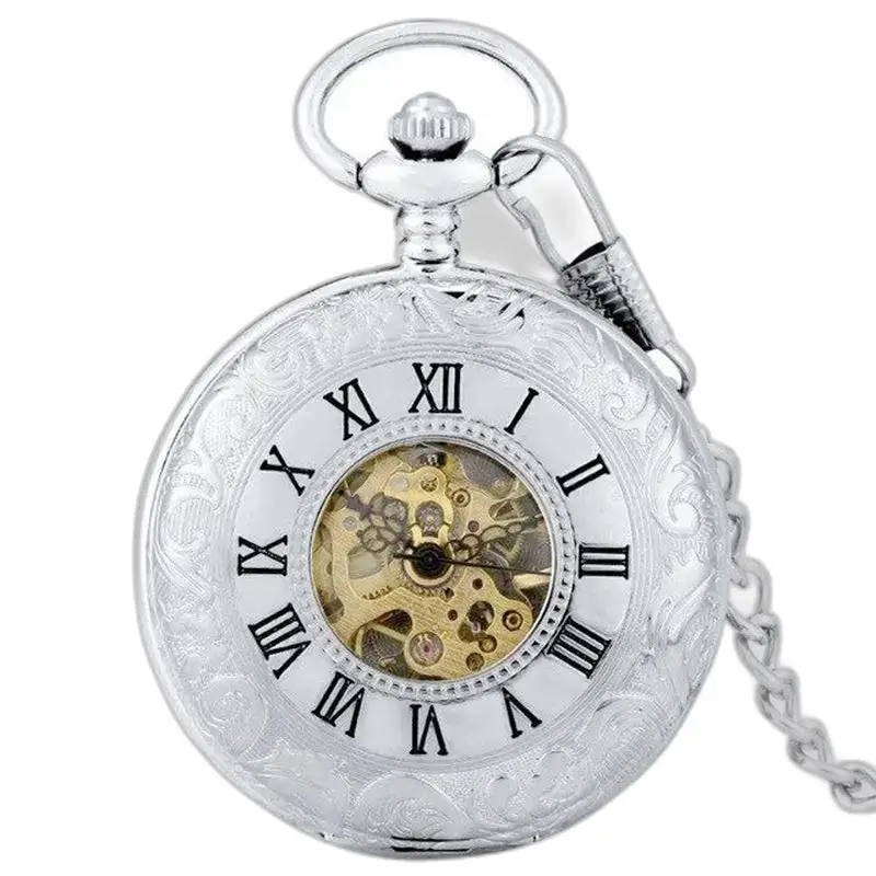 Montre à Gousset Style Demi Chasseur Homme Femme avec chiffres romains en argent