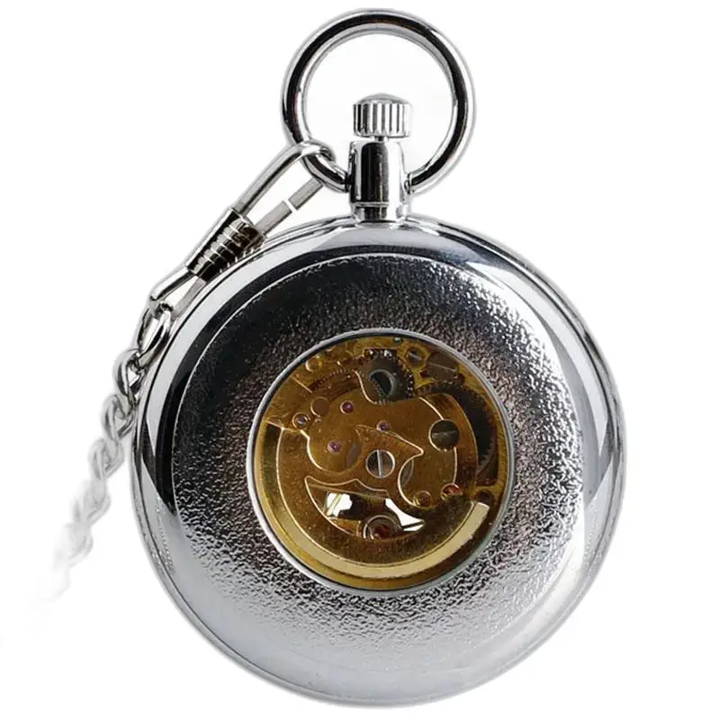 Montre à Gousset Vintage Automatique Argent avec mécanisme visible et design luxueux