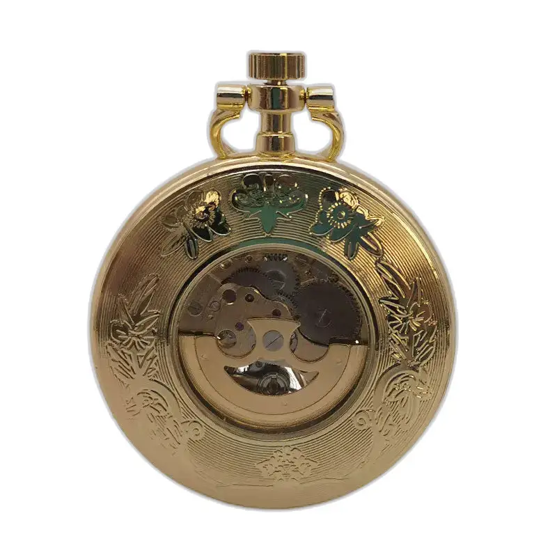 Montre à gousset Vintage Cadran Ouvert Remontage Automatique en or avec gravures florales