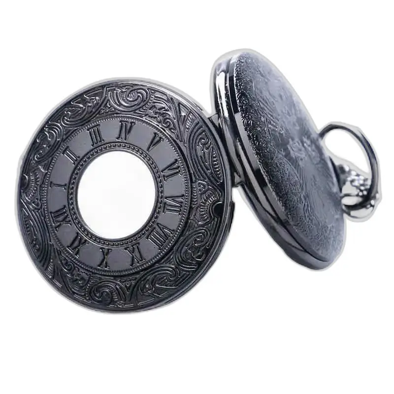 Montre à Poche à Gousset Steampunk Cobalt, élégant modèle noir et orné