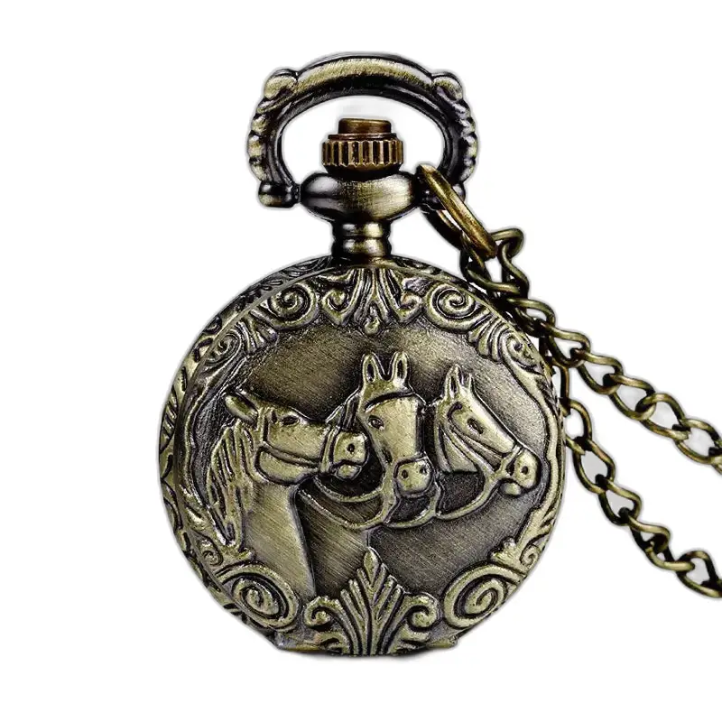 Montre Collier à Gousset Vintage Horses en bronze avec design de cheval