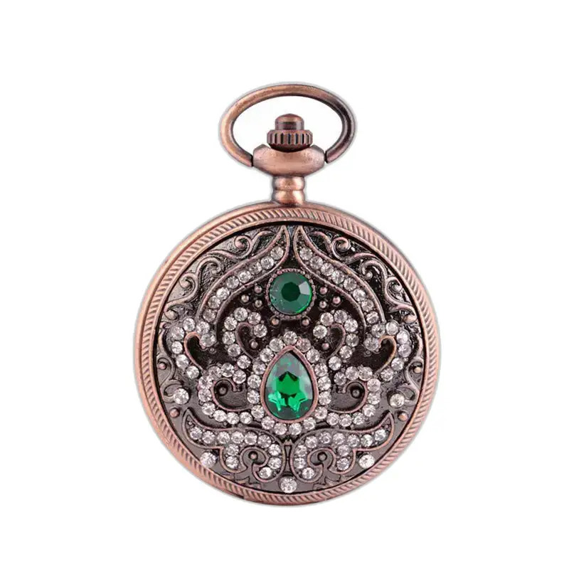 Montre Collier à Quartz ornée de pierres précieuses vertes et claires en bronze