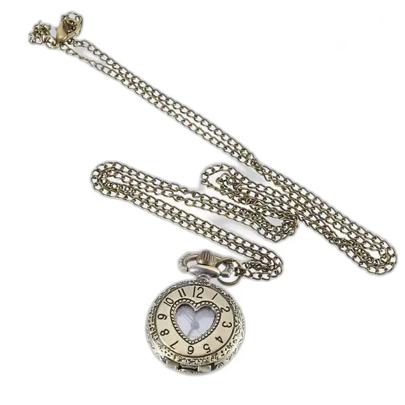 Montre Collier Antique avec Cœur Gravé, montre pendentif unique et élégante