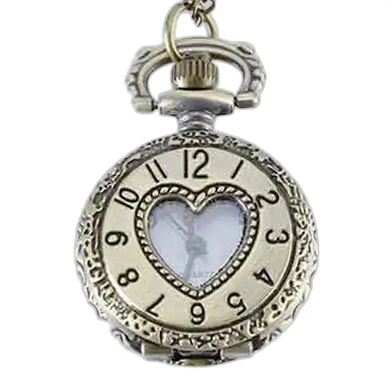 Montre Collier Antique avec Cœur Gravé, élégante montre pendentif en métal vintage