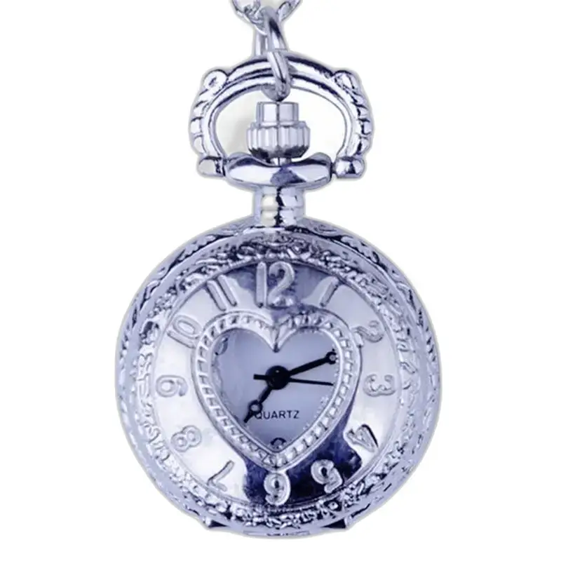 Montre Collier Antique Coeur Vintage Argent Bronze avec boîtier en argent en forme de cœur