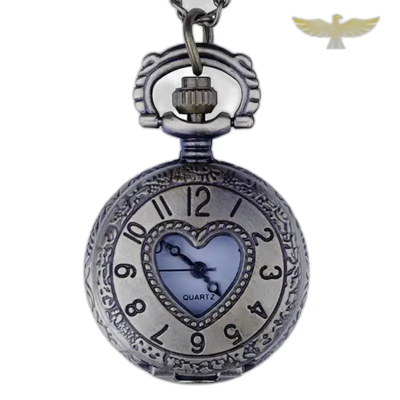 Montre Collier Antique Coeur Vintage Argent Bronze avec design en forme de cœur