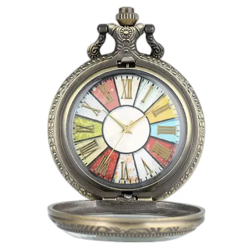 Montre Collier Antique en Bronze Vintage avec un cadran coloré et orné