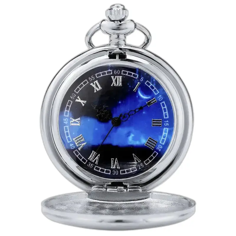 Montre Collier Argent avec un cadran bleu ciel et design Cœur Bleu élégant