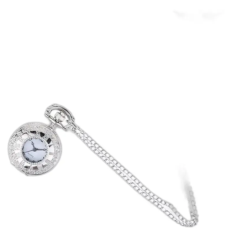 Montre Collier Argent Vintage Clapet Ouvert avec chaîne en filigrane argenté