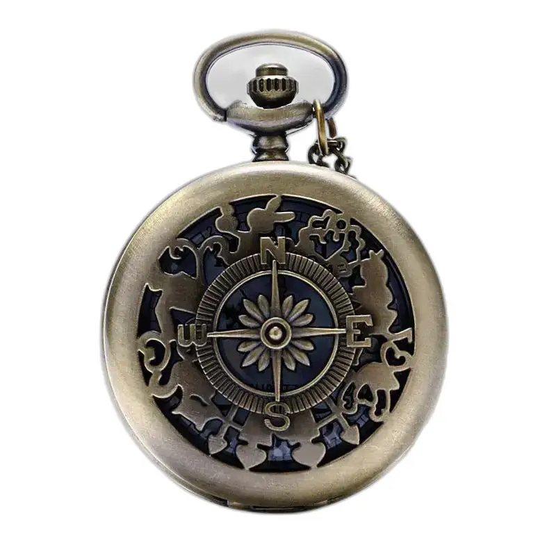 Montre Collier Boussole Vintage Style Homme Femme avec un compas antique en bronze