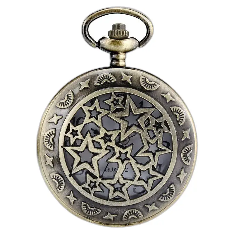 Montre Collier Bronze Five Star Rétro Femme avec motif étoilé en bronze