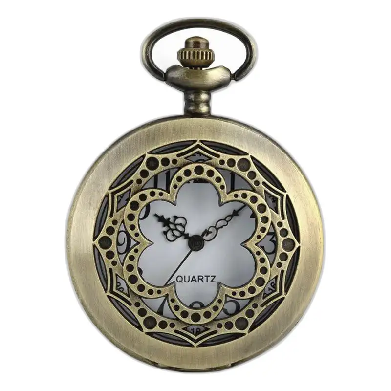 Montre Collier Bronze Fleur Géométrique Rétro avec un style antique en bronze