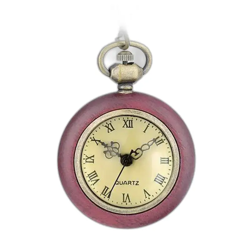Montre Collier Cadran Ouvert en Bois Moderne avec montre maroon et chiffres romains