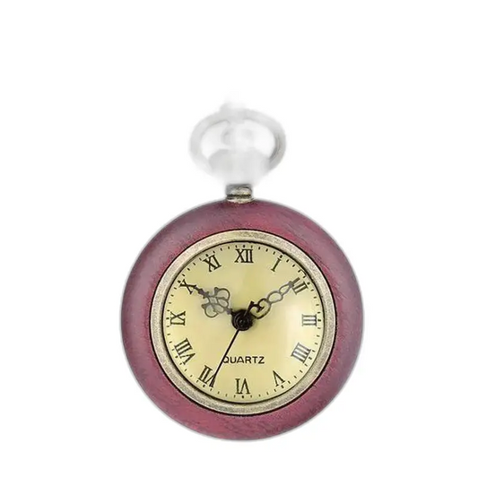 Montre Collier en Bois Moderne avec Cadran Ouvert et Chiffres Romains Maroon