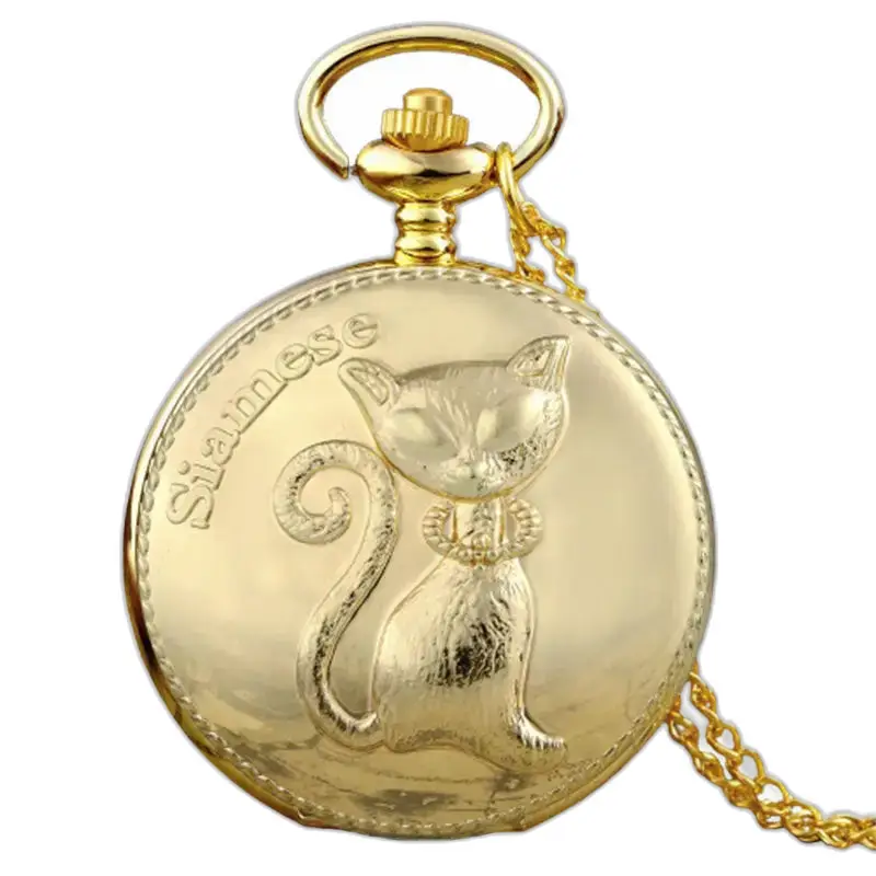Montre Collier Chat Chinois Or Fantaisie avec design de chat sur montre collier élégante