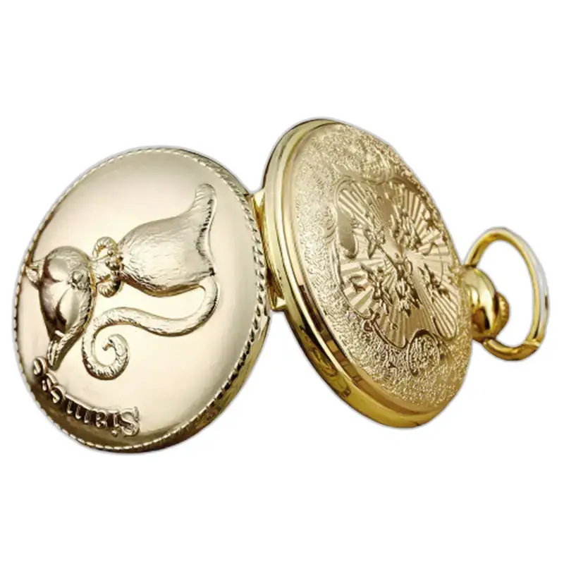 Montre Collier Chat Chinois Or Fantaisie avec une montre de poche en or et signe du zodiaque