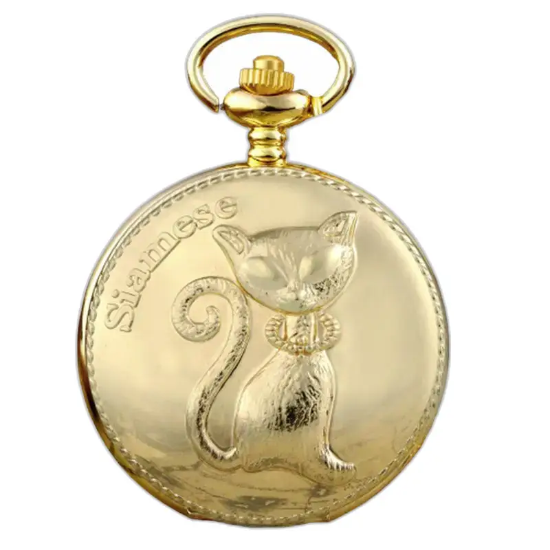 Montre collier chat chinois or fantaisie avec motif de chat élégant