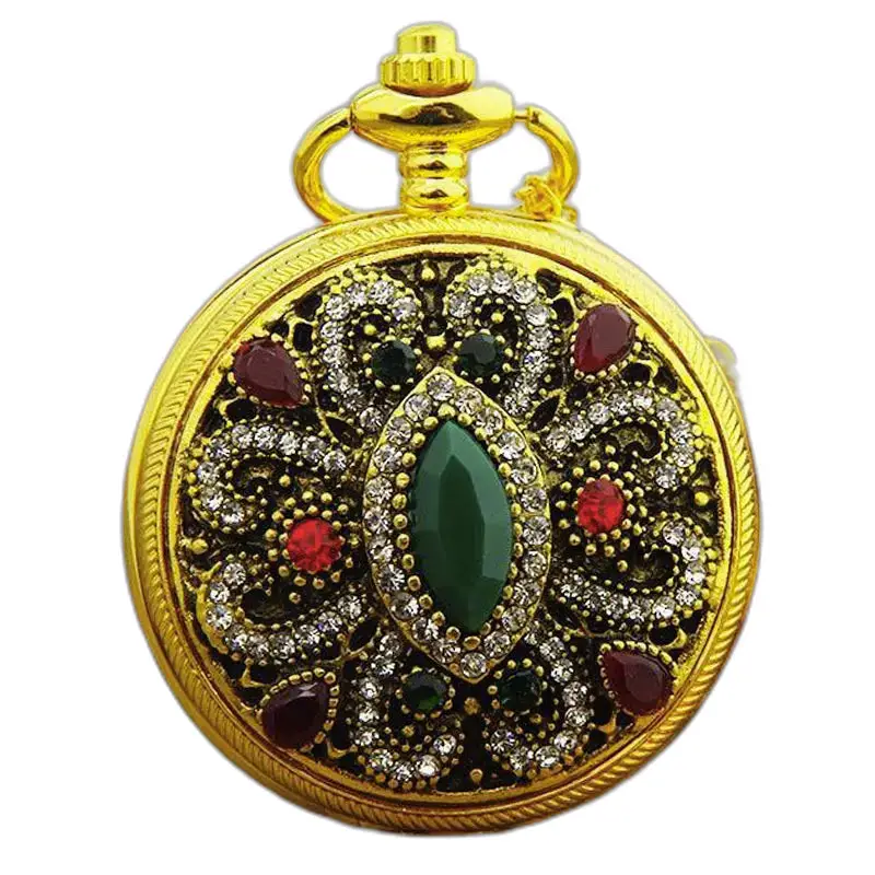Montre Collier Chic en Or avec un élégant gousset orné de pierres précieuses