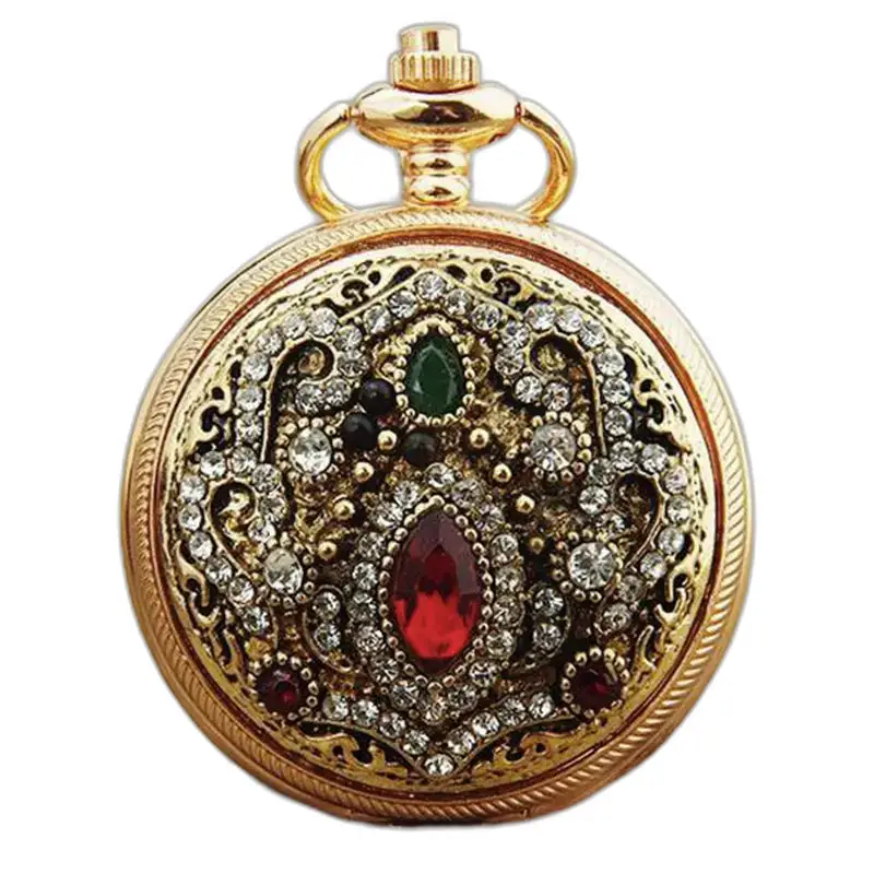 Montre Collier Chic Royale avec montre collier ornée de pierres précieuses dorées