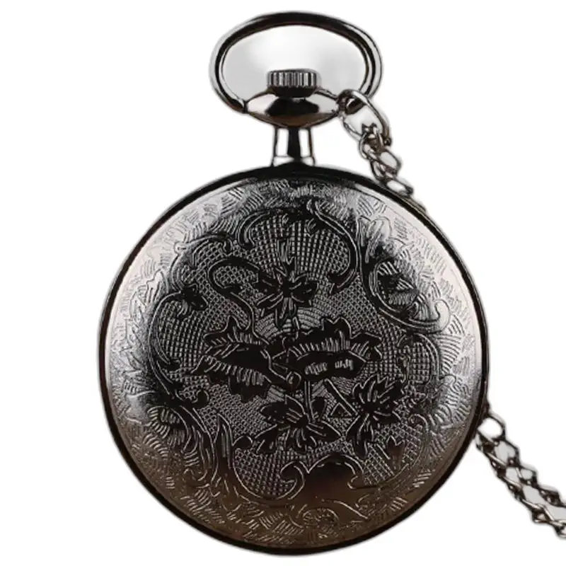 Montre Collier Classique Vintage Noir Femme Homme avec montre collier et chaîne en argent