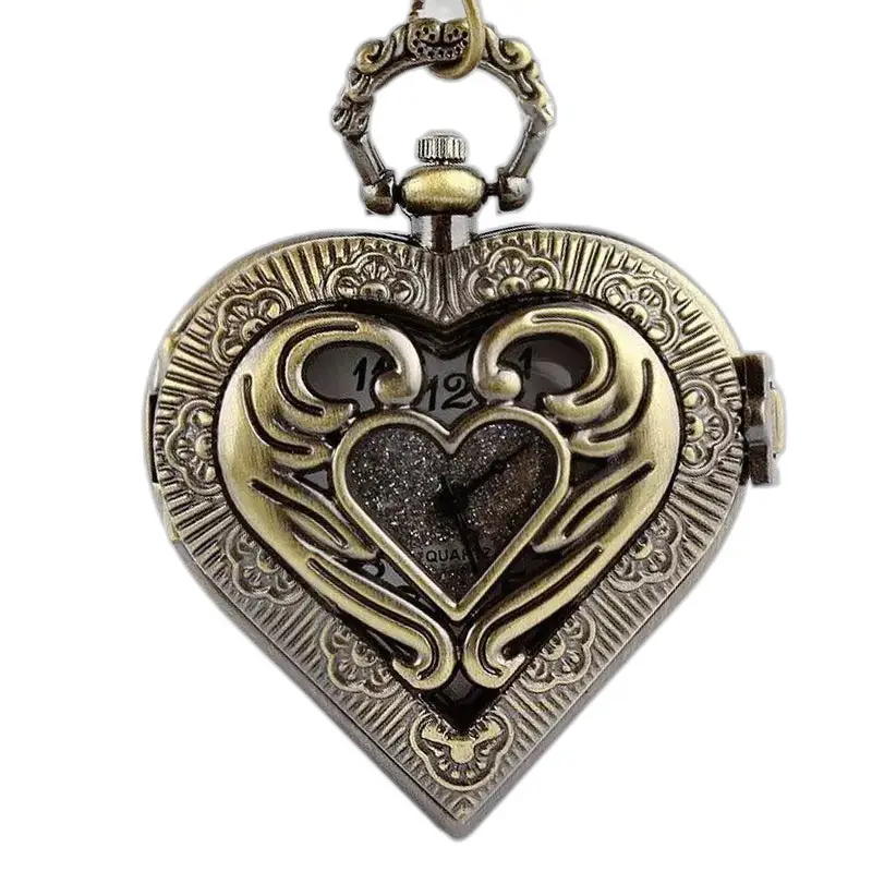 Montre Collier Coeur Vintage Argent Bronze en forme de cœur avec montre antique