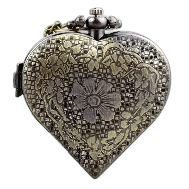 Montre Collier Coeur Vintage Argent Bronze avec un design de montre coeur floral