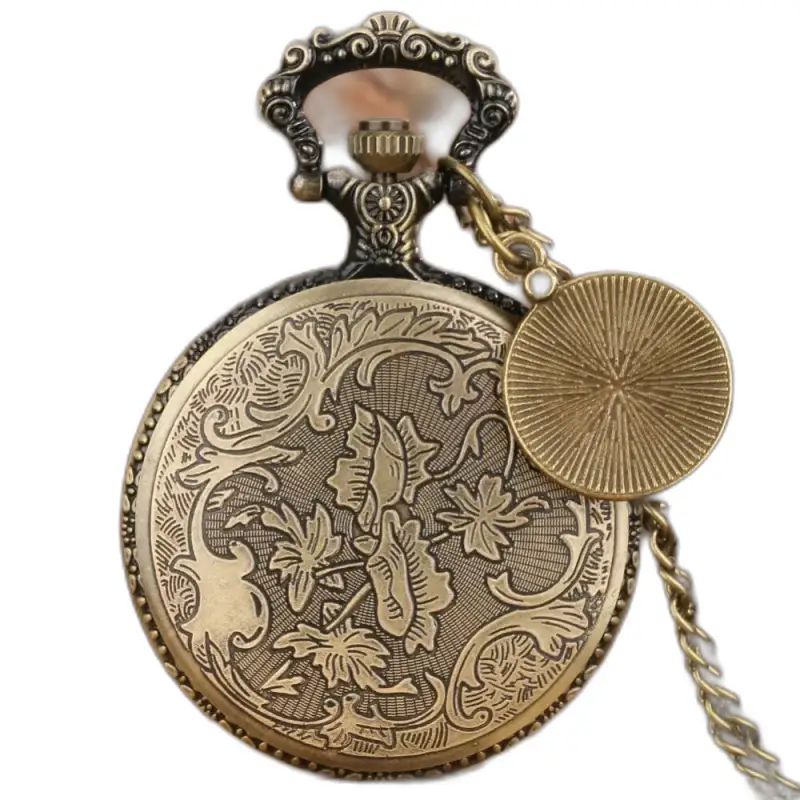 Montre Collier Compas Quartz Demi-chasseur en bronze avec design orné élégant