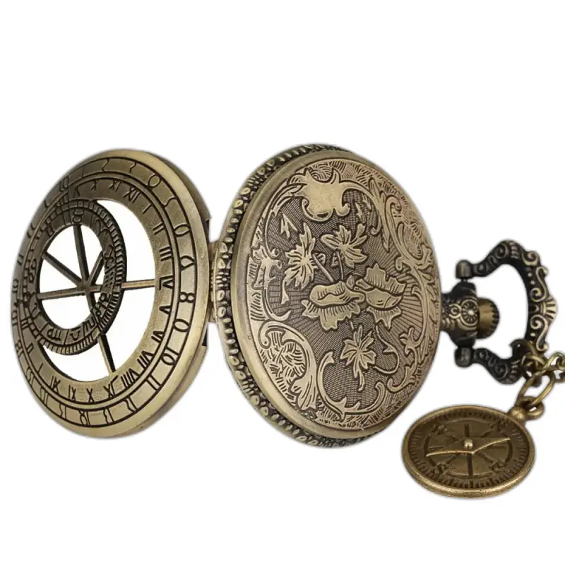 Montre collier compas en bronze antique avec montre et boussole intégrées