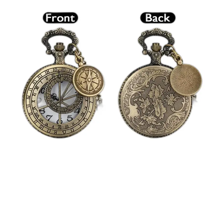 Montre Collier Compas Quartz Demi-chasseur Bronze avec style antique, montre collier élégante
