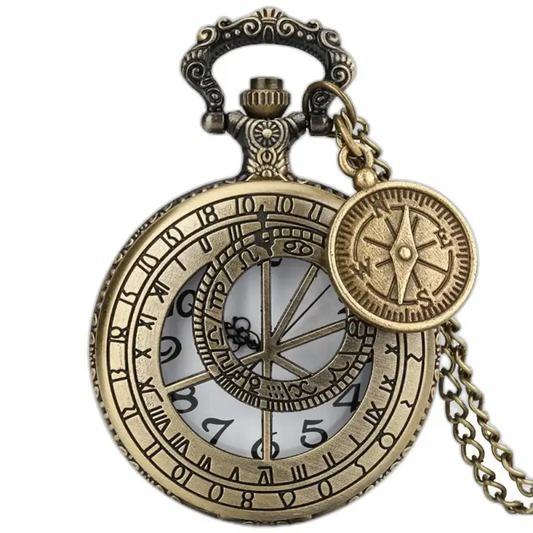 Montre Collier Compas Quartz Demi-chasseur Bronze avec montre antique et charme boussole