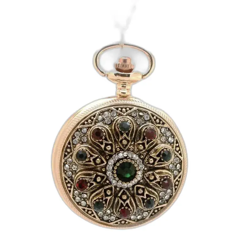 Montre Collier ornée de diamants et pierres précieuses avec mécanisme à quartz élégant