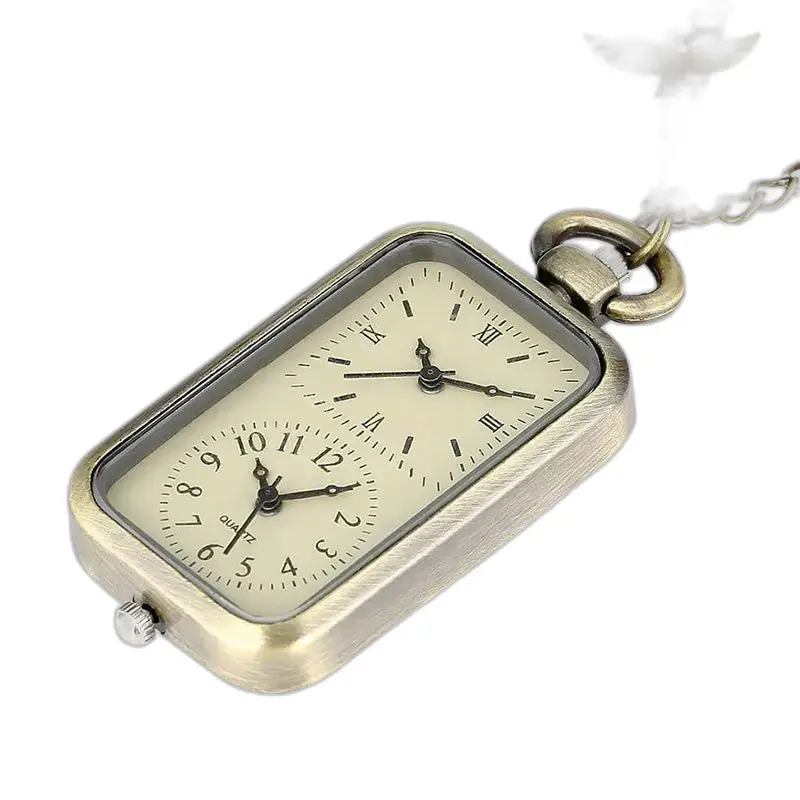 Montre Collier Double Vintage Bronze pour Homme et Femme, style élégant à double cadran