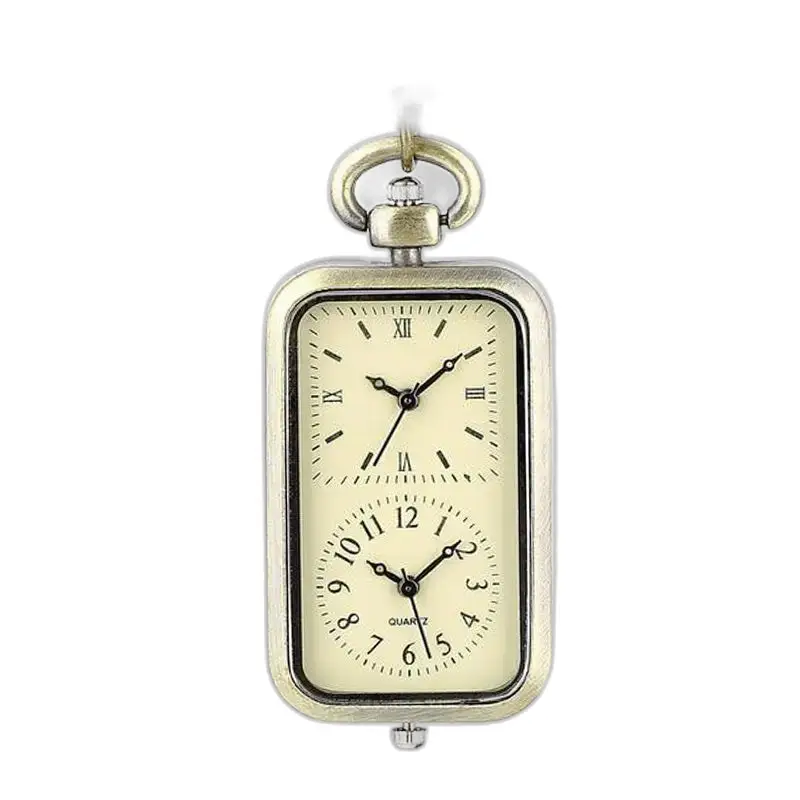 Montre Collier Double Vintage en Bronze pour Homme et Femme avec cadran rectangulaire