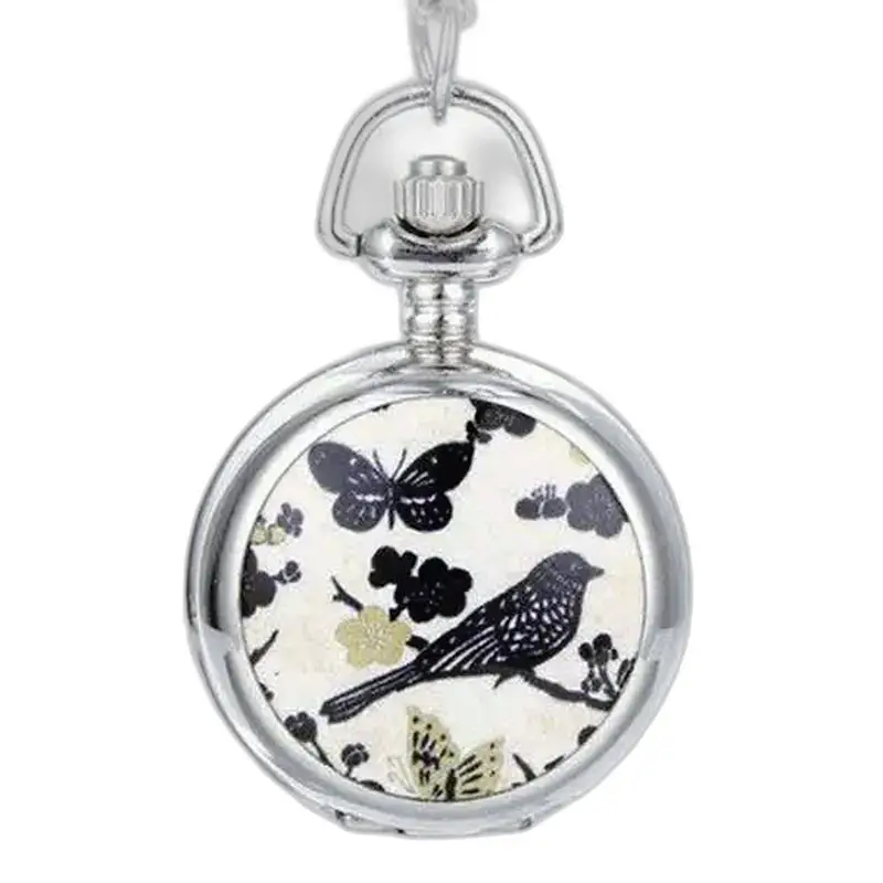 Montre collier élégante avec design oiseau et papillon, mouvement à quartz