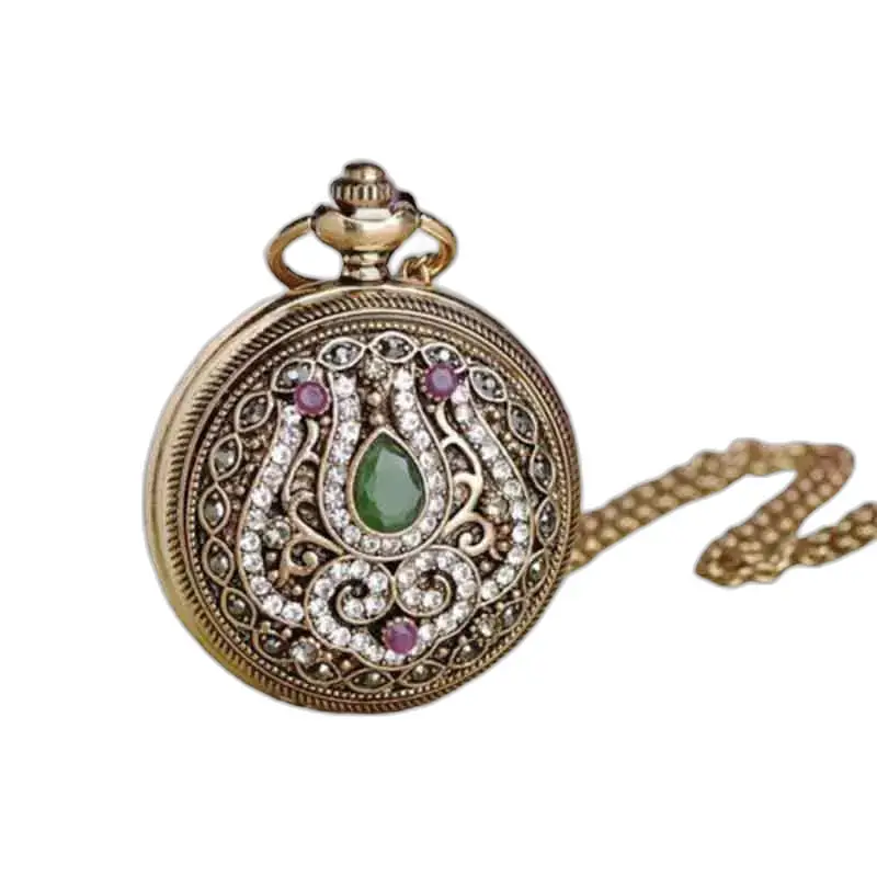 Montre Collier Femme avec Pierres Précieuses et montre en or ornée avec chaîne